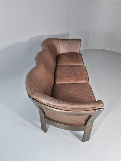 3 Seater Vintage Sofa Danish Mid Century Brown Leather 1970s Retro EB11370 M3SS11