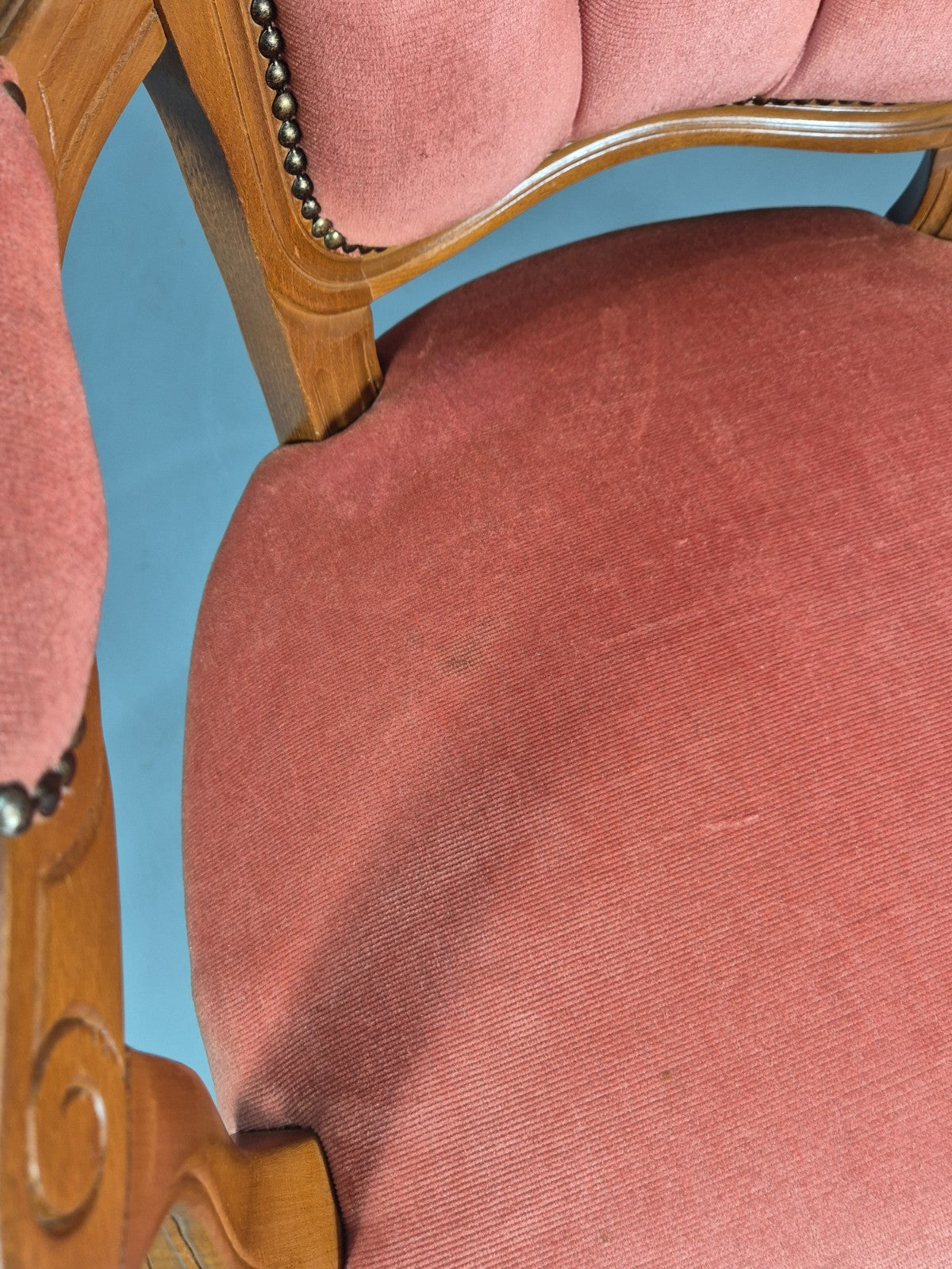 Vintage Rococo Lounge Chair Danish 1970s Reproduction Salmon Pink EB10986 VCLO12