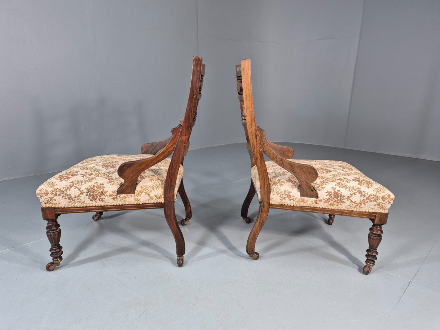 2 Antique Lounge Chairs Regency Revival Style Victorian Rosewood  EB10988 VCLO8