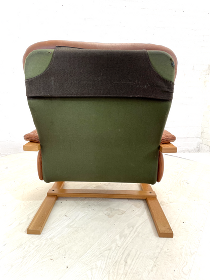 Vintage Danish Leather Lounge Chair, Bentwood Frame, Retro, MCM EB4391 MBEN - UKDK FURNITURE