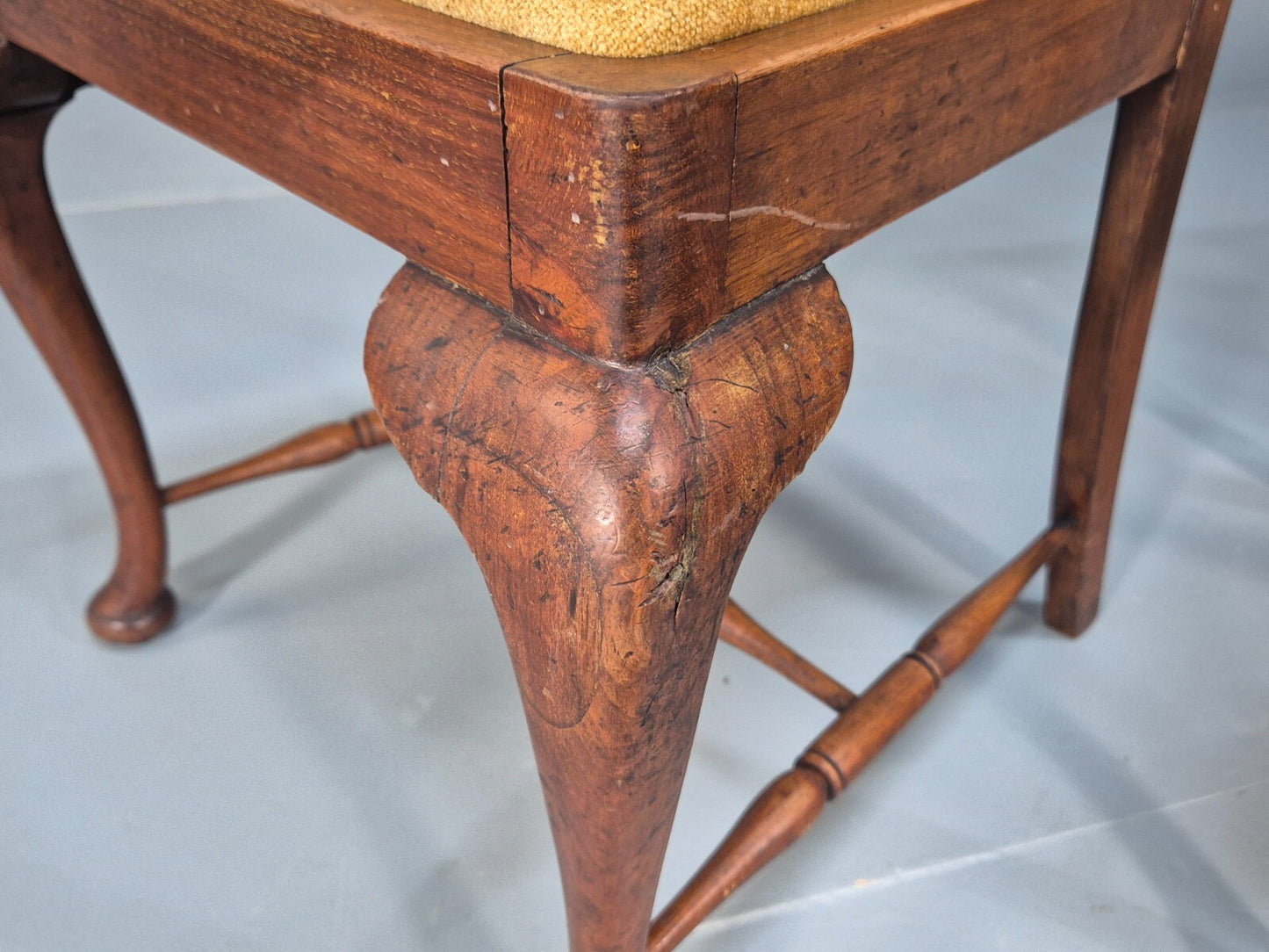 3 Walnut Queen Anne Style Dining Chairs Cabriole Pad Feet Splat Back EB9699 VDIN - UKDK FURNITURE