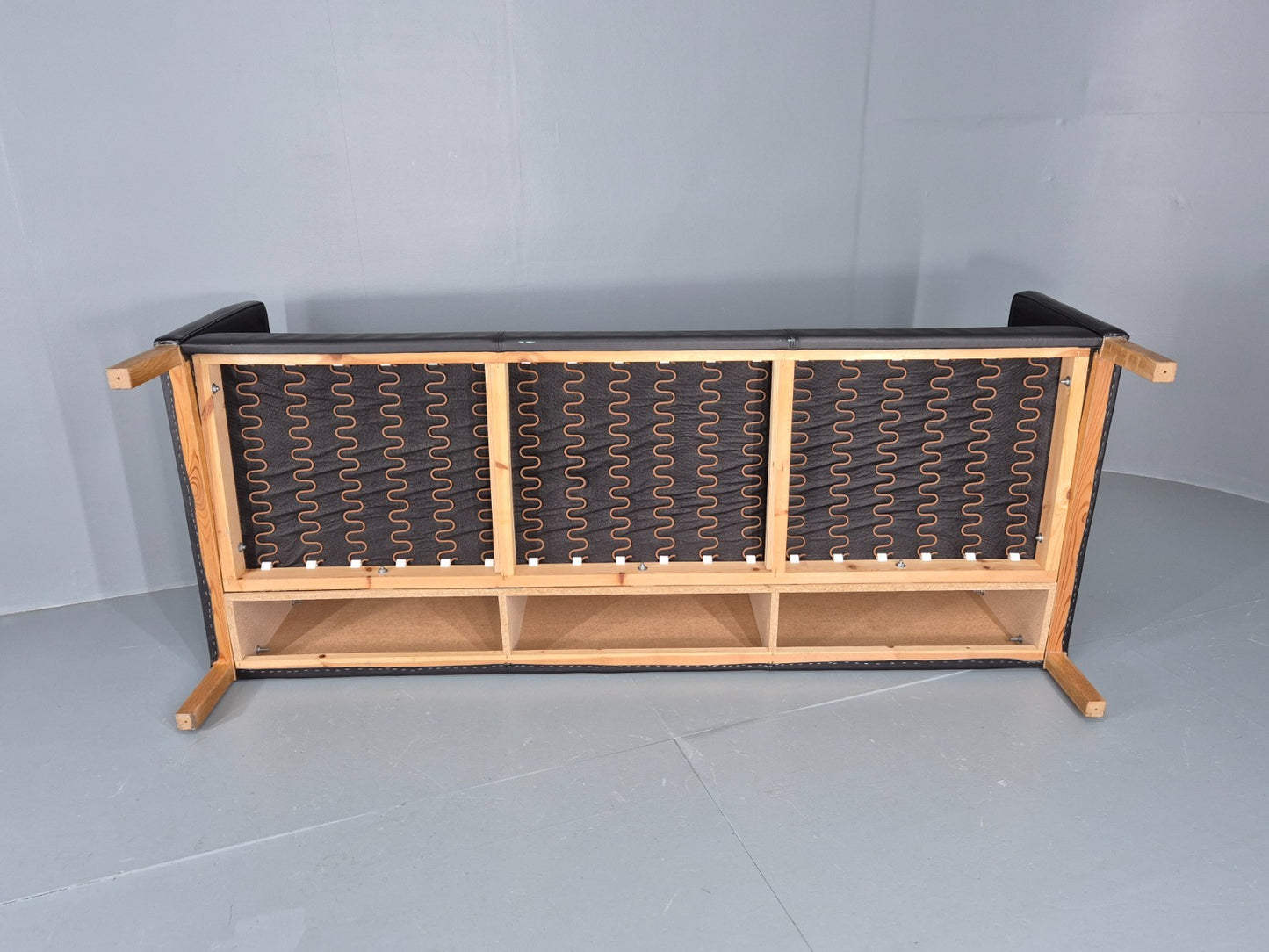 Vintage 3 Seat Sofa Danish Black Leather and Vinyl Mid Century EB10468 M3SS11