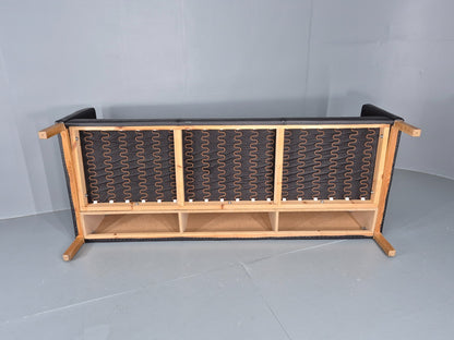 Vintage 3 Seat Sofa Danish Black Leather and Vinyl Mid Century EB10468 M3SS11