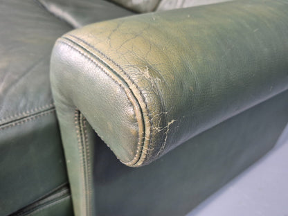 2 Vintage 1970s Green Leather Lounge Chairs Harrods Originally Retro EB9165 MNOR - UKDK FURNITURE