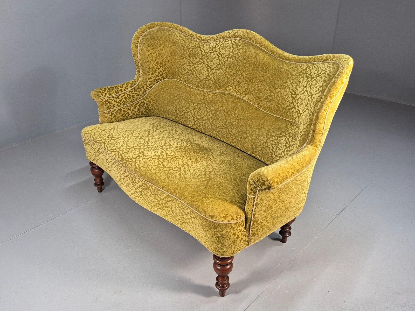 Antique 2 Seater Sofa Camel Back Gold Embossed Velour Danish Design EB9580 V2SS - UKDK FURNITURE