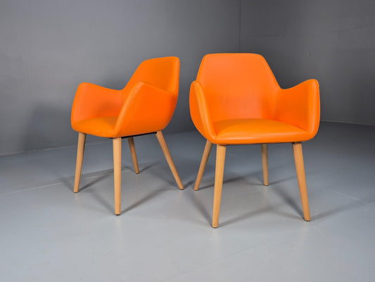 2 Vintage Orange Bucket Form Vinyl Armchairs Retro Modern EB9706 MNOR - UKDK FURNITURE