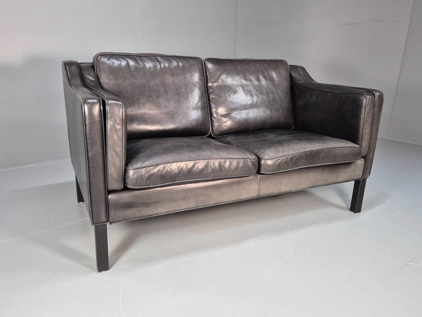 Vintage Stouby Eva Two Seater Sofa Black Leather Mogensen 1980 EB10111 M2SS0