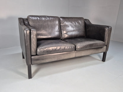 Vintage Stouby Eva Two Seater Sofa Black Leather Mogensen 1980 EB10111 M2SS0
