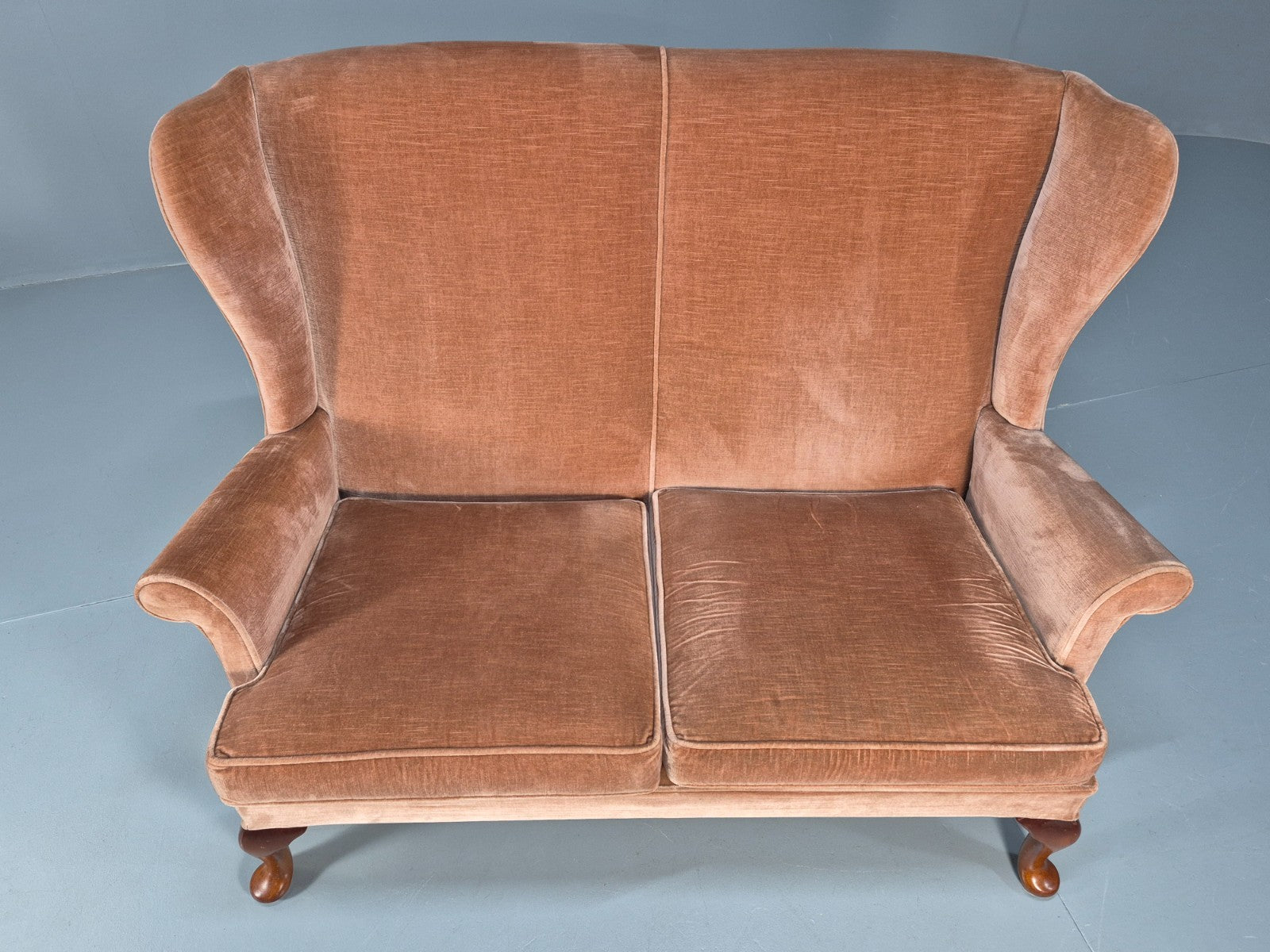 Parker Knoll Wingback Two Seater Settee Peach Velour 1960s Retro EB10654 V2SS5
