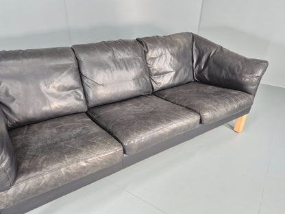 Vintage 3 Seat Sofa Danish Black Leather 1980s Retro EB8626 M3SS2