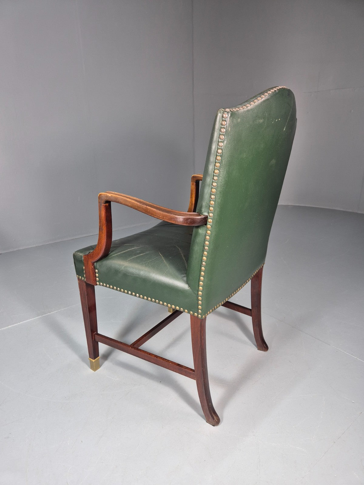 Georgian Style Elbow Chair Green Leather Mahogany Frame Danish 1970 EB10809 VLEA8