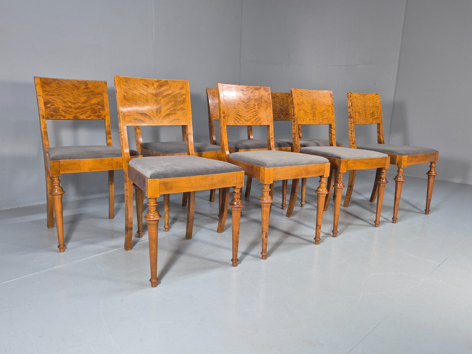 8 Biedermeier Birch Dining Chairs New Upholstery Swedish Design EB10818 VDIN0