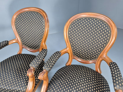 Antique Mahogany Armchair Pair Black Pattern Fabric Louis XV Style EB9558 VCLO - UKDK FURNITURE