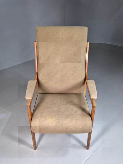 Vintage Swedish Lounge Chair Beige Wool Hardwood Frame MCM Retro EB7195 MNOR1
