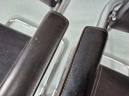 2 Leather and Chrome Elbow Chair Bauhaus Style Vintage 1980s Retro EB11214 MNOR11