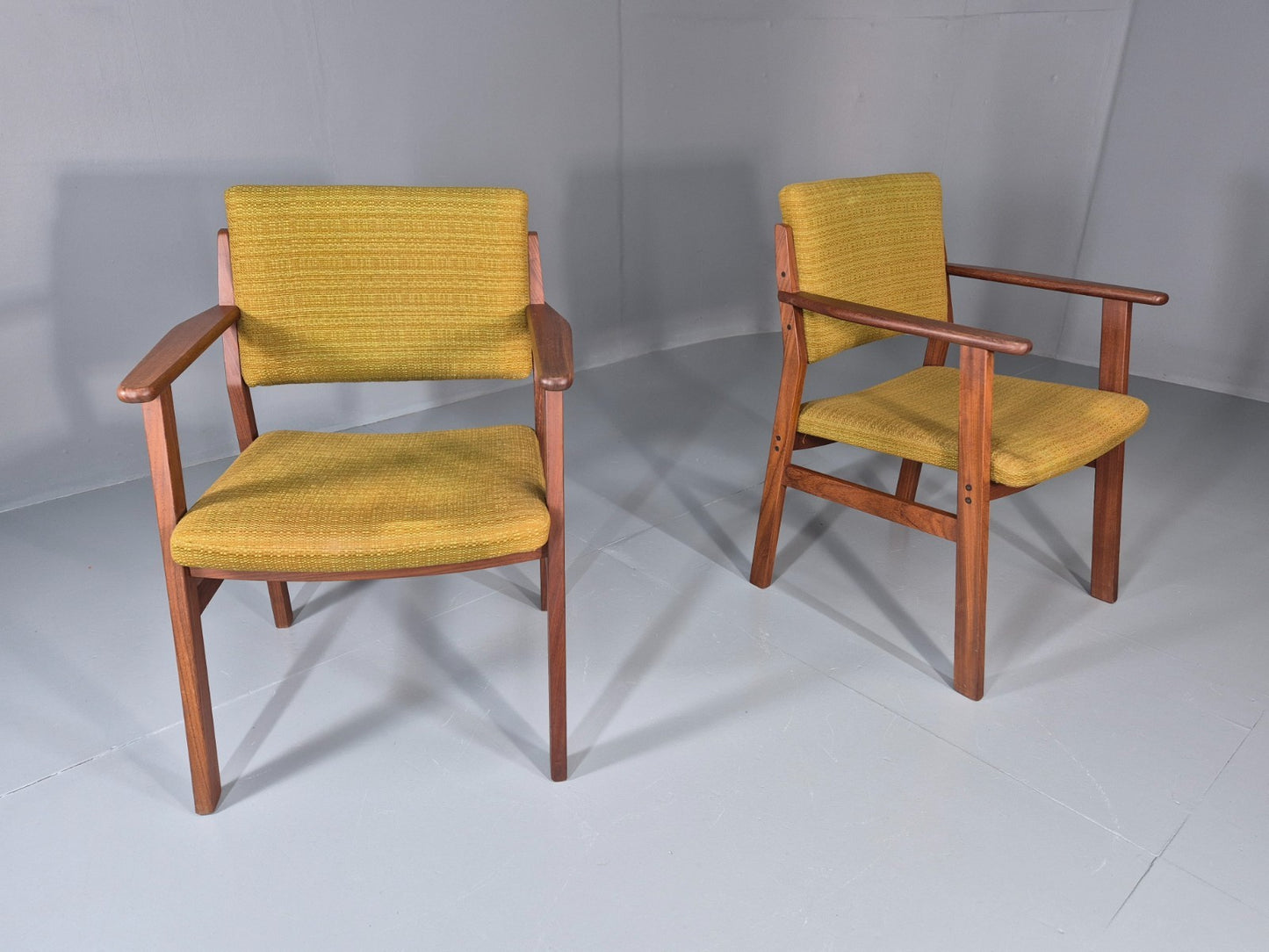 2 Danish Desk Chairs Teak Framed Original Wool Upholstery 1960s MCM EB11335 MDIN13