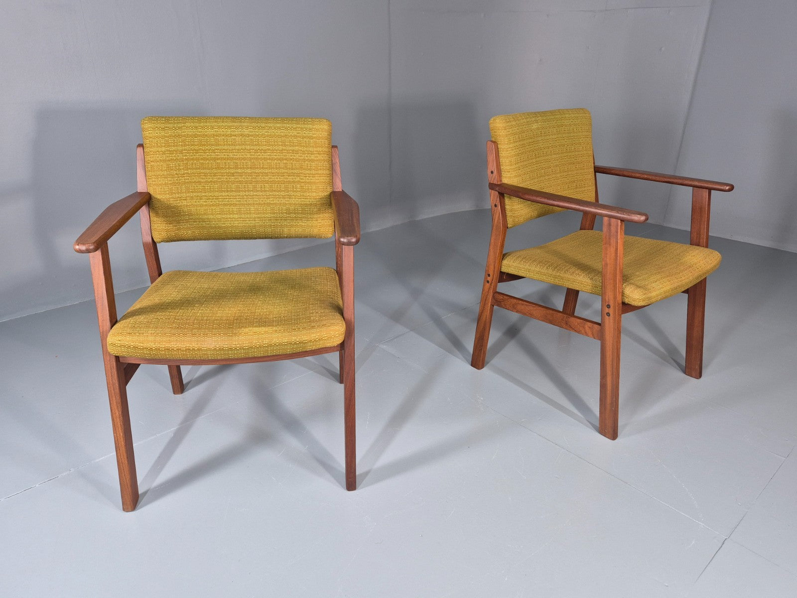 2 Danish Desk Chairs Teak Framed Original Wool Upholstery 1960s MCM EB11335 MDIN13