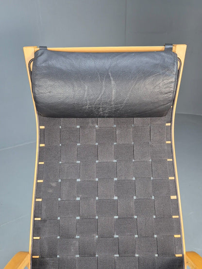 Vintage Danish Lounge Chair Black Canvas Bentwood Aalto Style Retro EB8516 MBEN - UKDK FURNITURE