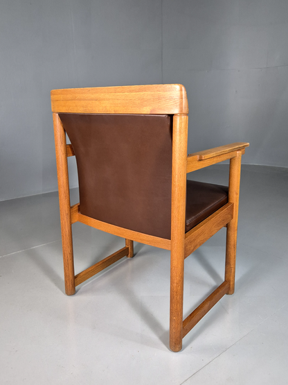 Vintage Scandinavian Elbow Chair Brown Leather Oak Frame Retro MCM EB7301 MNOR - UKDK FURNITURE