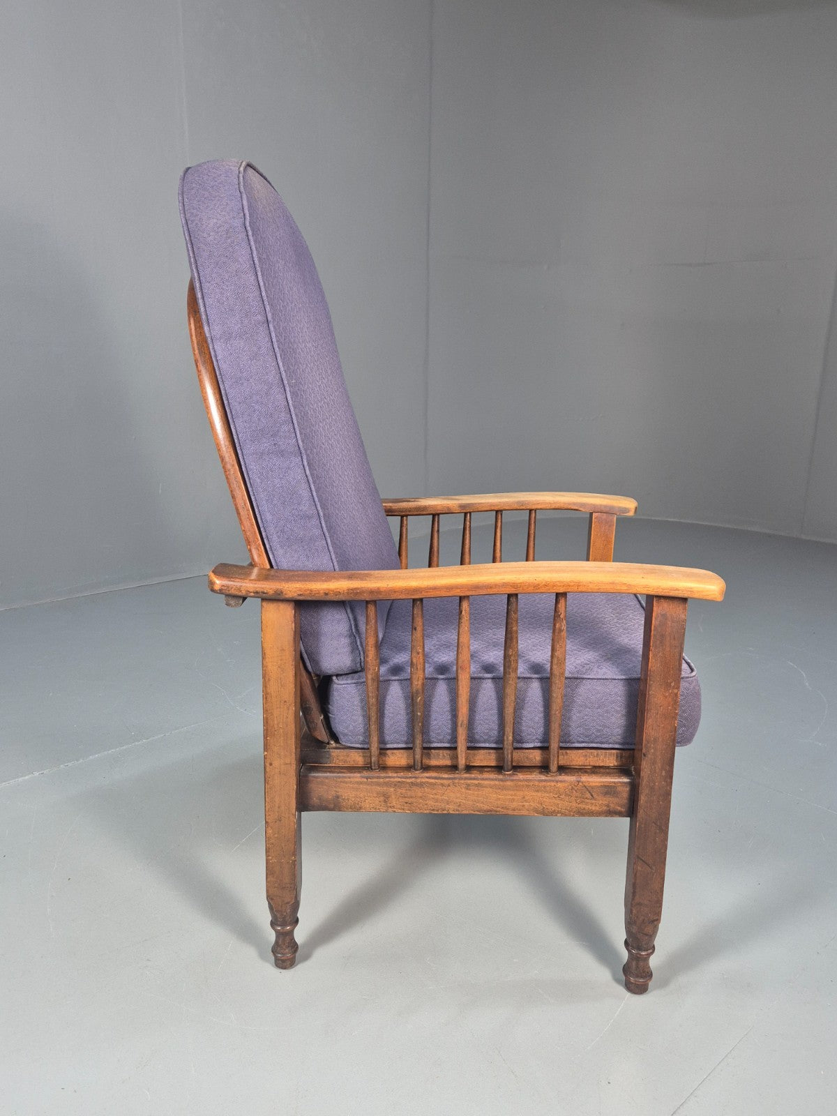Antique Oak Wheel Back Folding Chair Purple upholstery 1900s EB10629 VCAR7