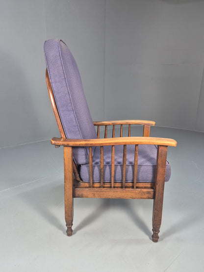Antique Oak Wheel Back Folding Chair Purple upholstery 1900s EB10629 VCAR7