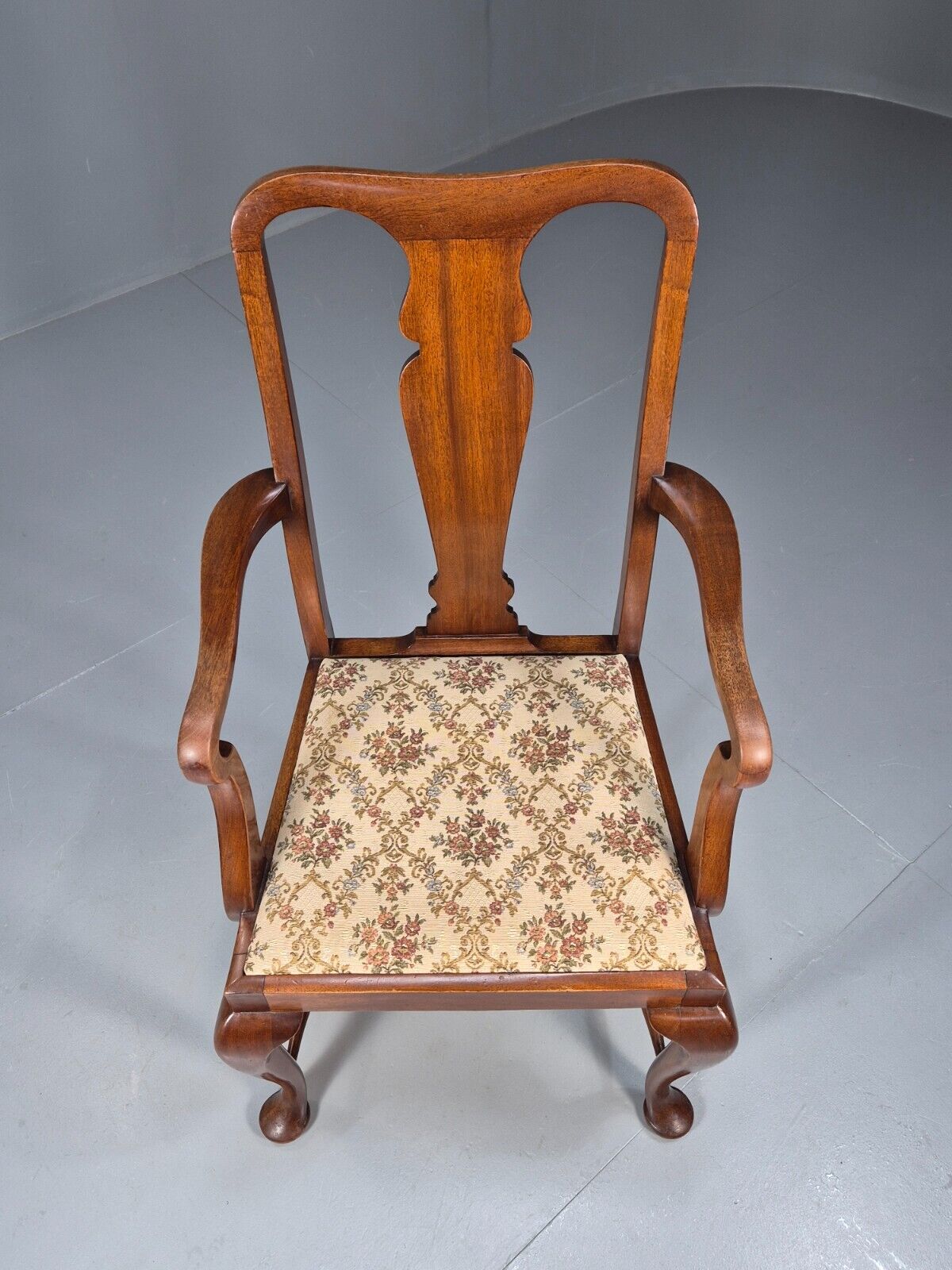Vintage Elbow Carver Chair Floral Tapestry Seat Mahogany Antique EB9145 VDIN - UKDK FURNITURE