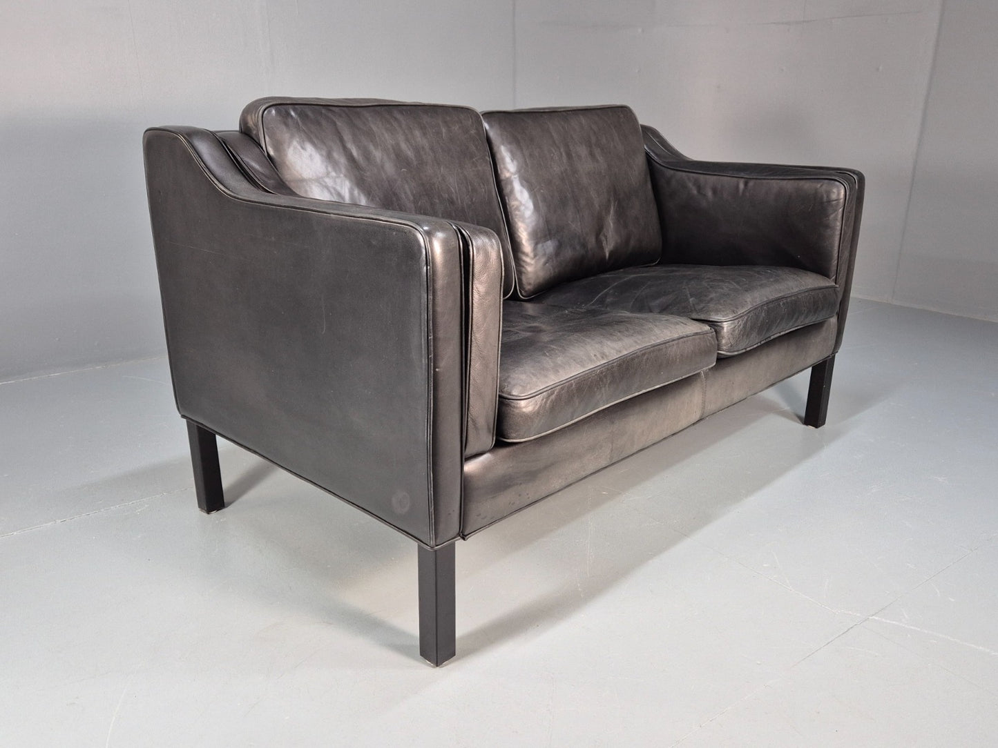 Vintage Stouby Eva Two Seater Sofa Black Leather Mogensen 1980 EB10111 M2SS10