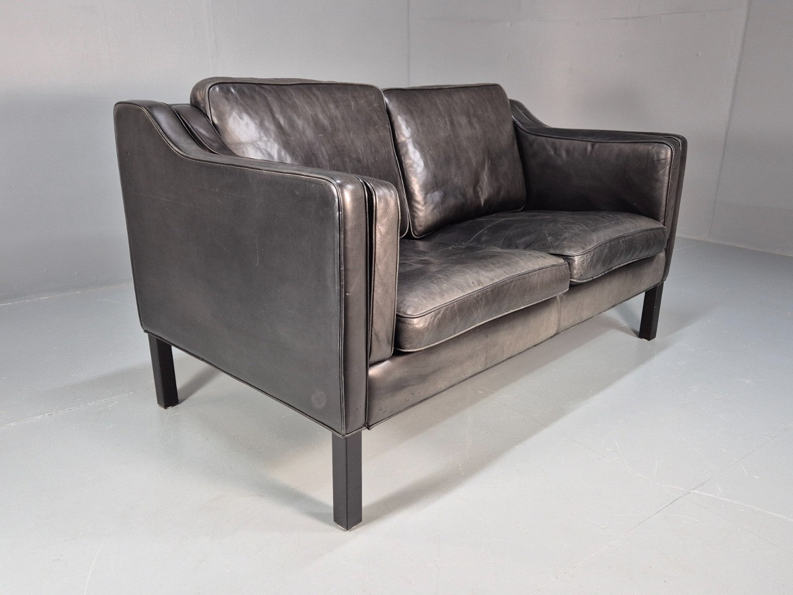 Vintage Stouby Eva Two Seater Sofa Black Leather Mogensen 1980 EB10111 M2SS10