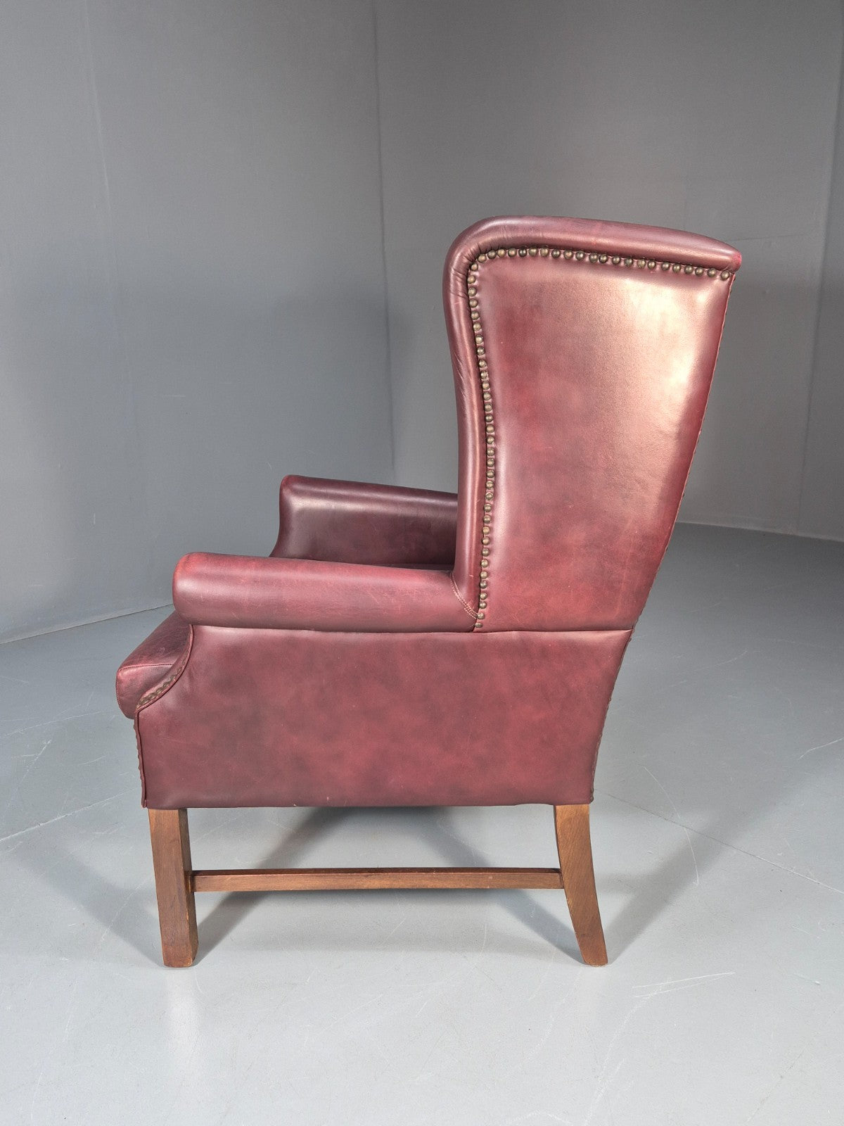 Georgian Style Wing Back Lounge Chair Red Leather Buttoned 1980s  EB10807 VLEA16