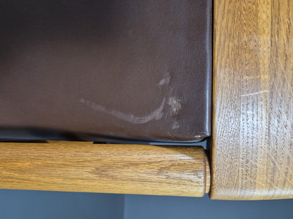 EB7165 Vintage Swedish Elbow Chair Brown Leather Oak 1960s Retro MCM MNOR - UKDK FURNITURE