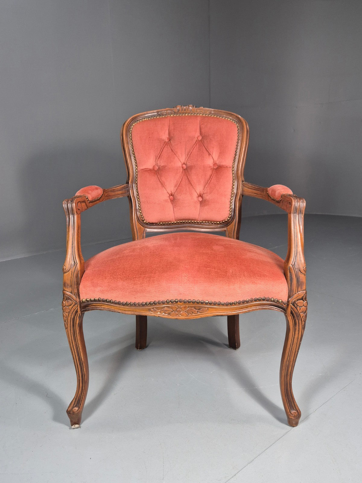 Vintage Rococo Lounge Chair Danish 1970s Reproduction Salmon Pink EB10773 VCLO1