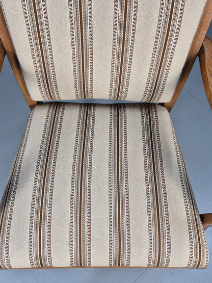 Art Deco Oak Elbow Chair 1930s Vintage Danish Design Striped Brown EB9661 VCLO - UKDK FURNITURE