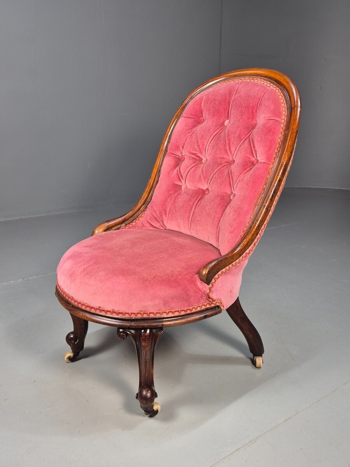 Vintage Lounge Chair Pink Velour Spoonback Nursing Parlour Victorian EB8438 VCLO - UKDK FURNITURE