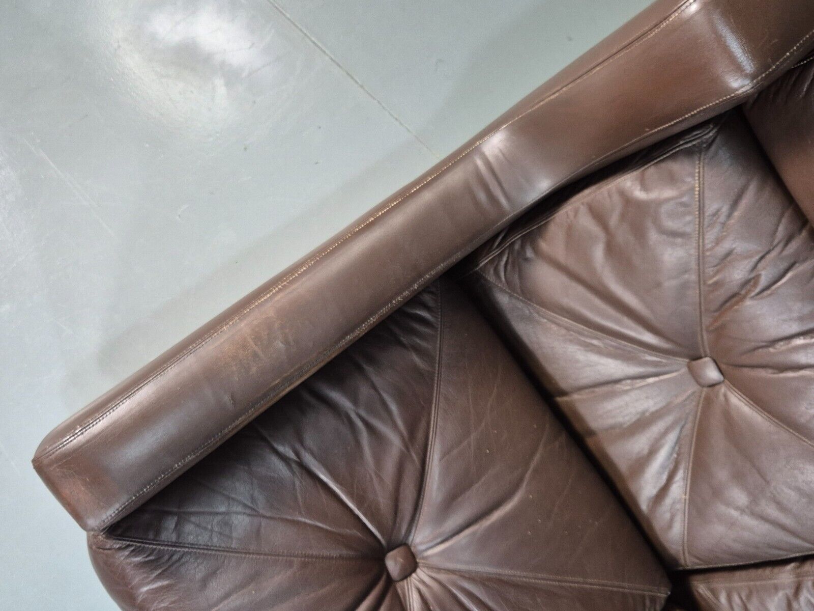 Vintage Danish 3 Seat Sofa Brown Leather Wing Back 1970s Retro MCM EB7977 M3SS - UKDK FURNITURE