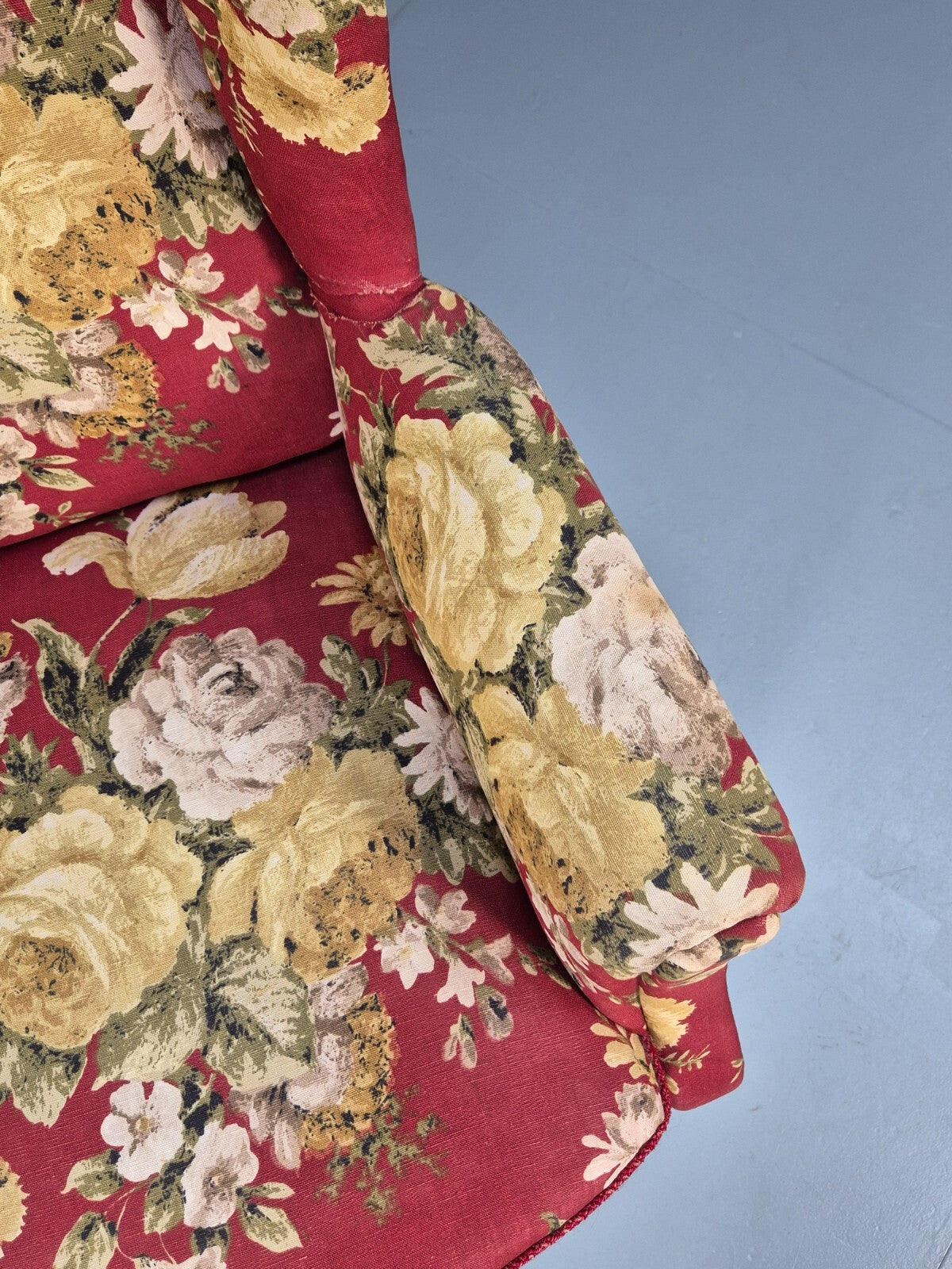 Vintage Danish Lounge Chair Wingback Floral Cotton Print 1950s Retro EB9540 MNOR - UKDK FURNITURE