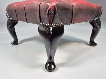Vintage Red Leather Chesterfield Queen Anne Style Footstool Retro EB9389 VWOO - UKDK FURNITURE