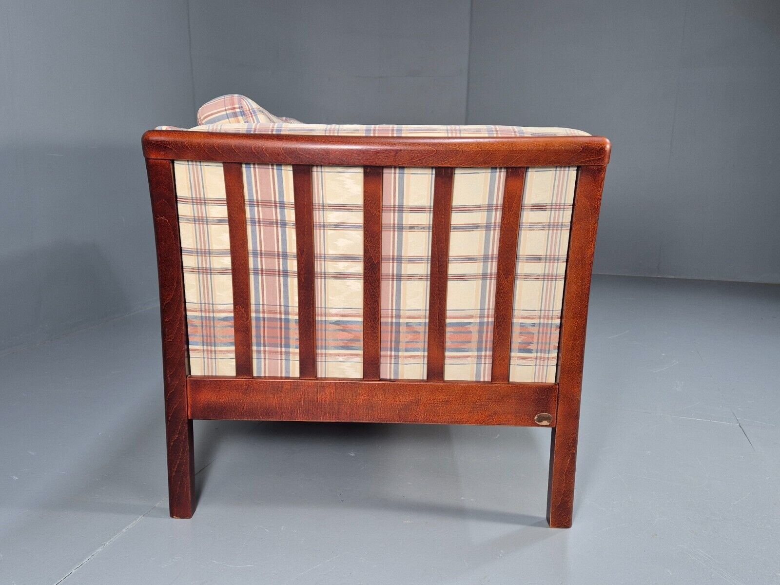 Vintage Danish 2 Seat Sofa Tartan Cotton Wood Frame Stouby 1980s MCM EB8598 M2SS - UKDK FURNITURE