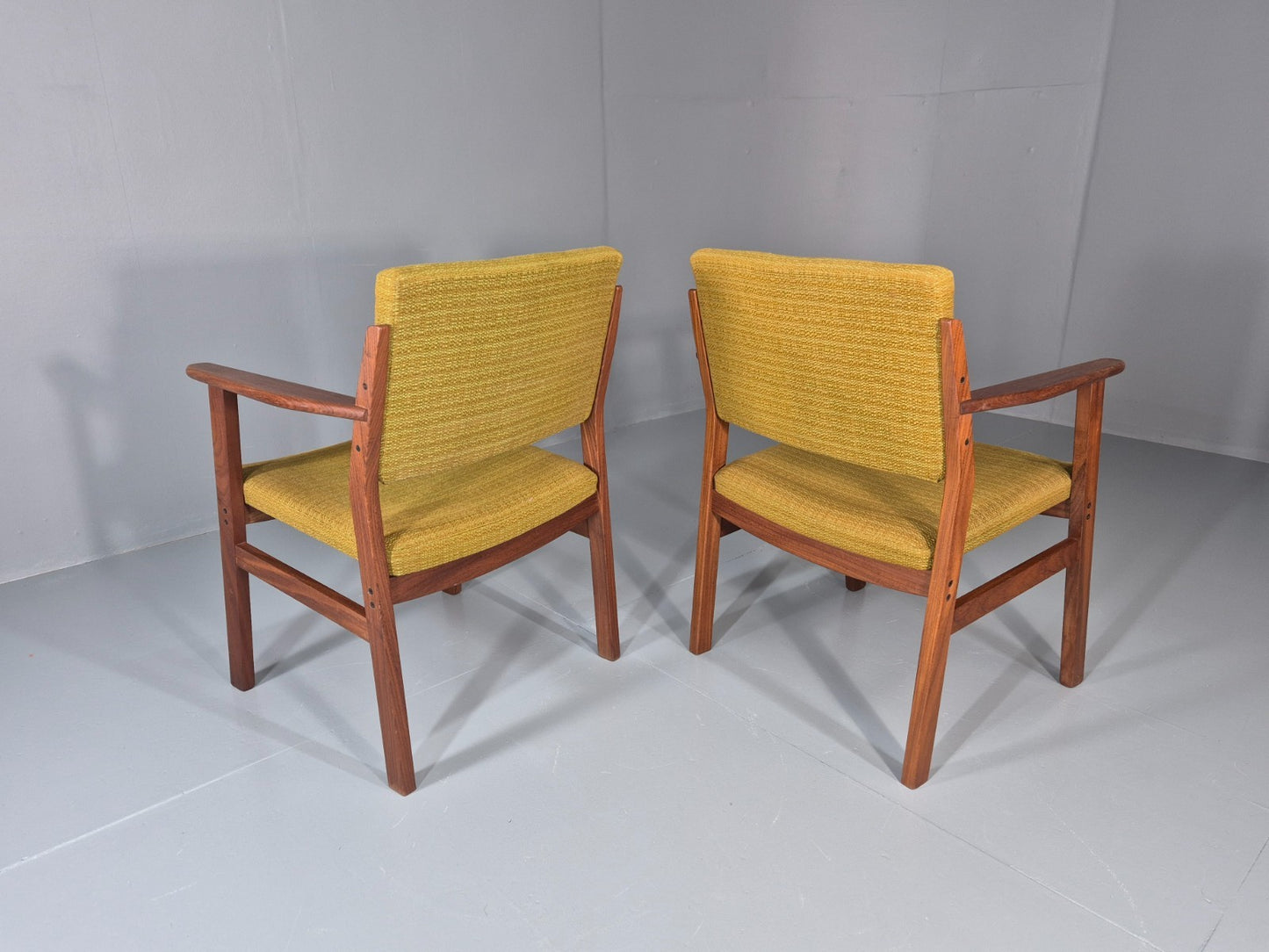 2 Danish Desk Chairs Teak Framed Original Wool Upholstery 1960s MCM EB11335 MDIN7