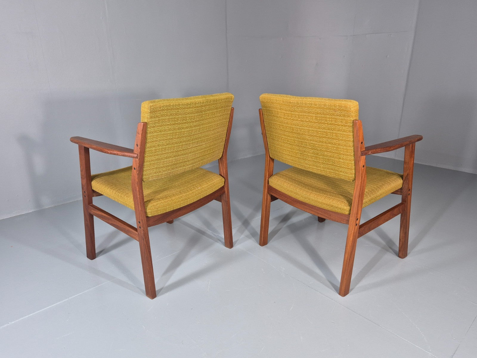 2 Danish Desk Chairs Teak Framed Original Wool Upholstery 1960s MCM EB11335 MDIN7