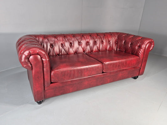 Vintage Vegan Chesterfield Red Vinyl Upholstery EB11665 VCHE1