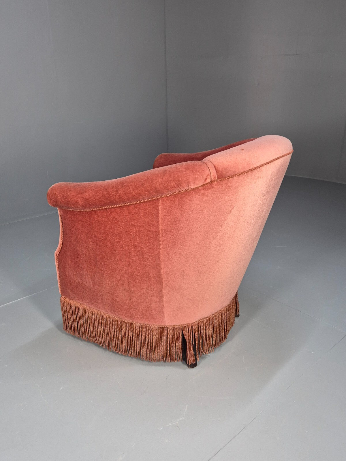Vintage Danish Art Deco Tub Chair in Pink Velour with Tassels EB9650 VCLO - UKDK FURNITURE