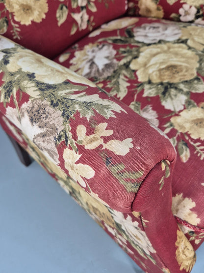 Vintage Danish Lounge Chair Wingback Floral Cotton Print 1950s Retro EB9540 MNOR - UKDK FURNITURE