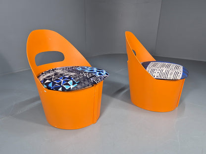2 Vintage Retro Curved Plywood Chairs Orange 1970s Holdaway Style EB10929 MNOR17