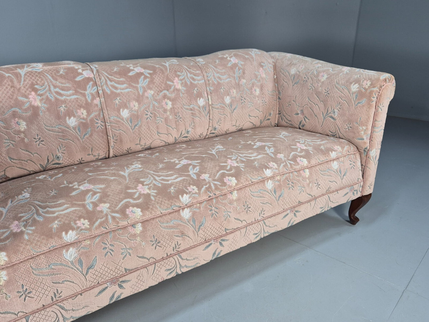 Vintage Danish Pink Cut Floral Velour Cottage Settee 1930s Antique  EB9563 V3SS2