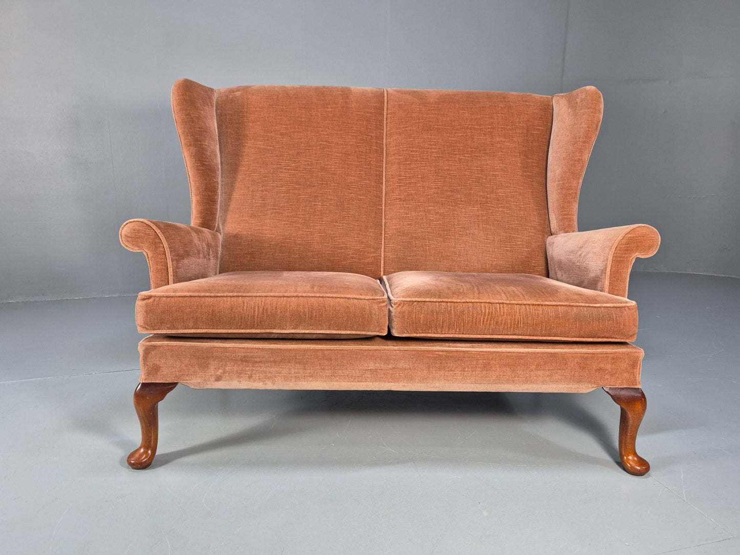 Parker Knoll Wingback Two Seater Settee Peach Velour 1960s Retro EB10654 V2SS4