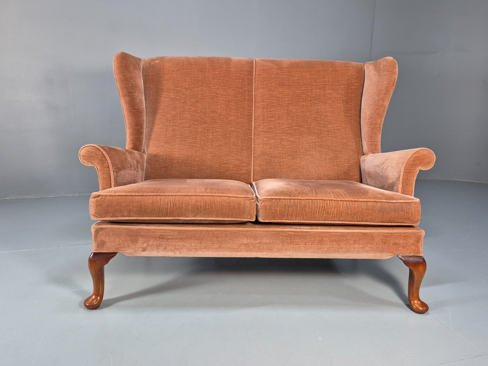 Parker Knoll Wingback Two Seater Settee Peach Velour 1960s Retro EB10654 V2SS4