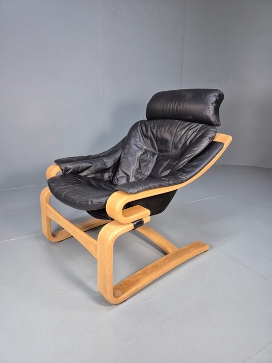 Vintage Skippers Apollo Chair Black Leather Bentwood Frame 1980s MCM EB9292 MBEN - UKDK FURNITURE