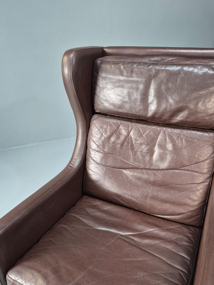 Vintage Brown Leather Wingback Chair Retro Mid Century Danish Design EB9329 MNOR - UKDK FURNITURE