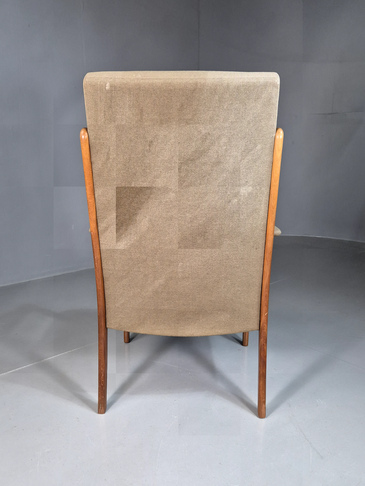 Vintage Swedish Lounge Chair Beige Wool Hardwood Frame MCM Retro EB7195 MNOR11