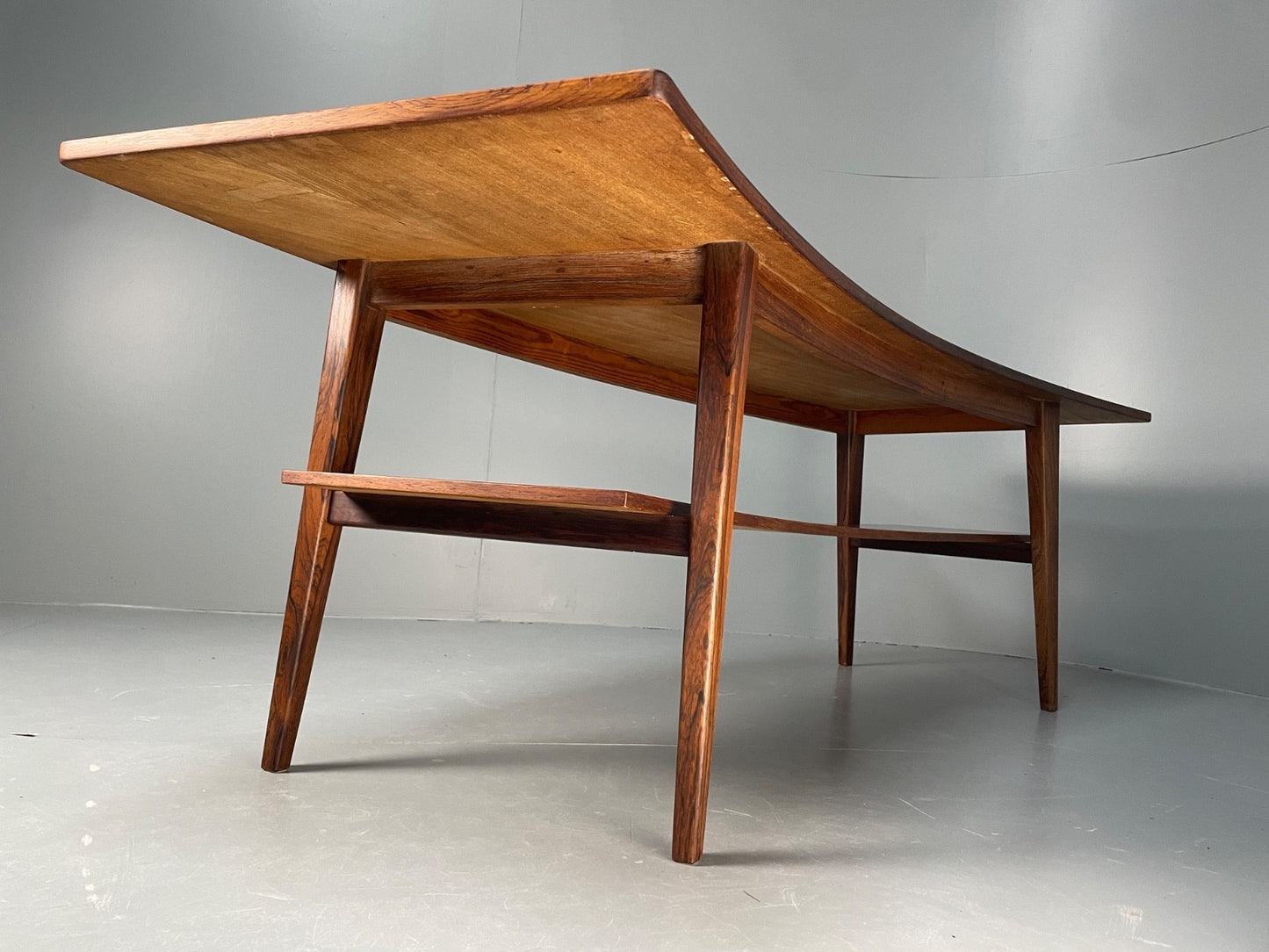 Curved 1960s Coffee Table Vintage Mid Century Danish With Shelf  EB10855 MWOO14